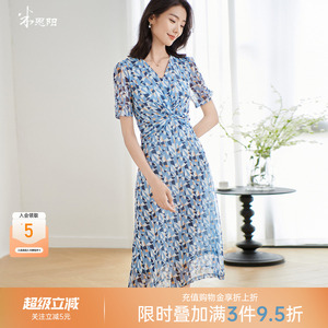 米思阳2026夏季新款法式高级感设计师精致连衣裙设计感印花裙女