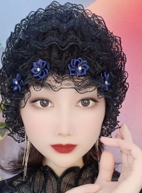 四季款洋气蕾丝小花朵款防尘遮阳老人帽美人帽遮白发妈妈帽包头帽