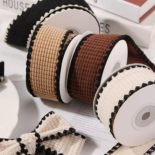 毛呢植绒勾边格子织带家居服饰配件花边辅料DIY头饰蝴蝶结丝带