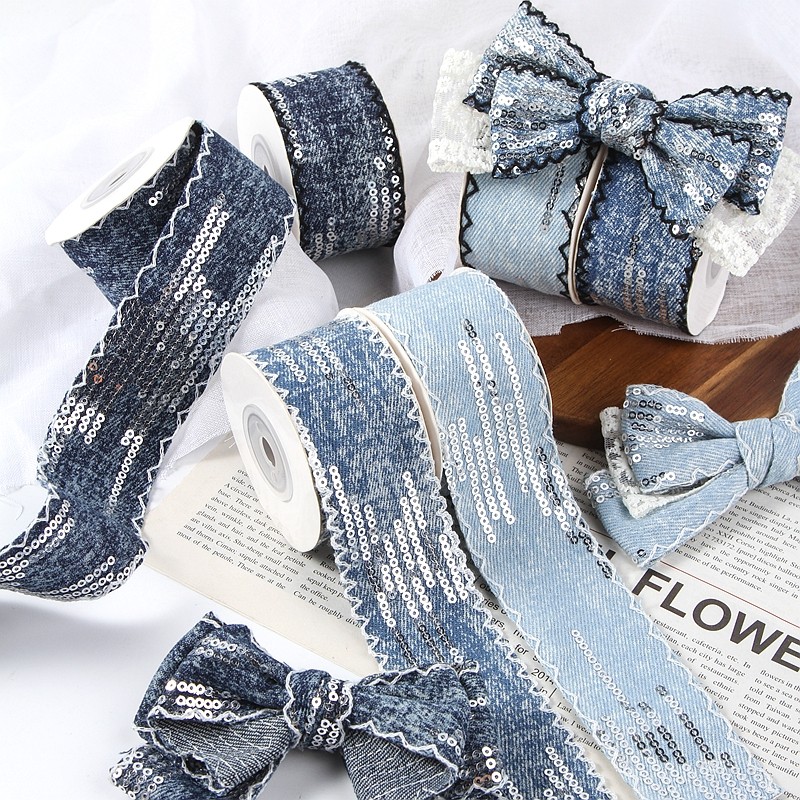 亮片勾边牛仔织带手工DIY儿童蝴蝶结发饰材料服装辅料绑带丝带,纺织面料/辅料/配套,织带/丝带/缎带,淘宝优惠券,粉丝福利购,淘宝优惠卷