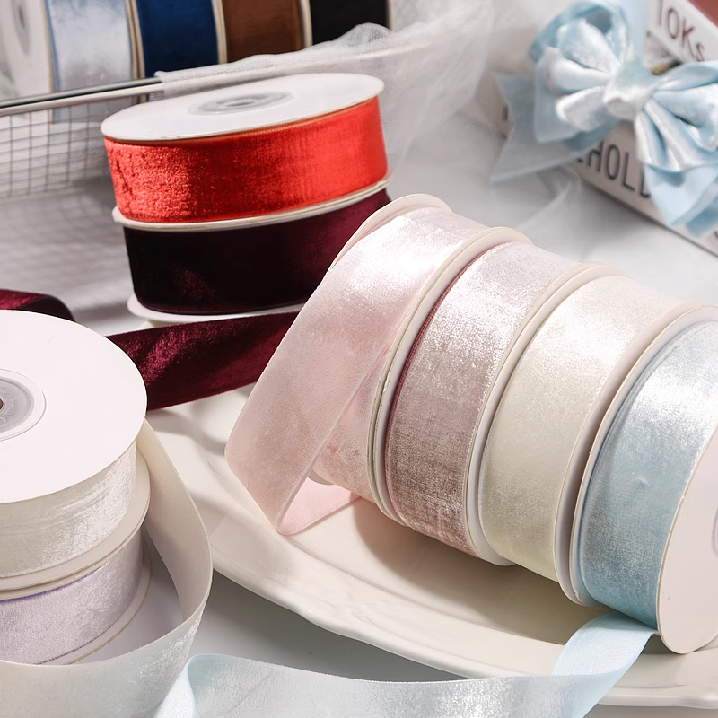 单面人造丝光绒缎带DIY头饰蝴蝶结鲜花礼盒包装压光绒装饰织带