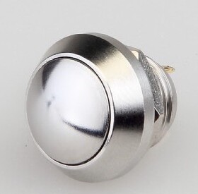 圆形球面按键开关金属按钮防水IP65按键电源MP12B银色复位开孔12M