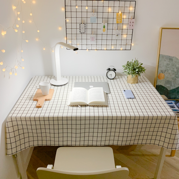 格子办公桌网红小书桌布布艺ins风棉麻小清新长方形可爱韩式电脑