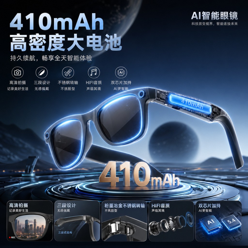 410毫安大电池 800万像素带摄像头的ai人工智能眼镜新款 ar眼镜