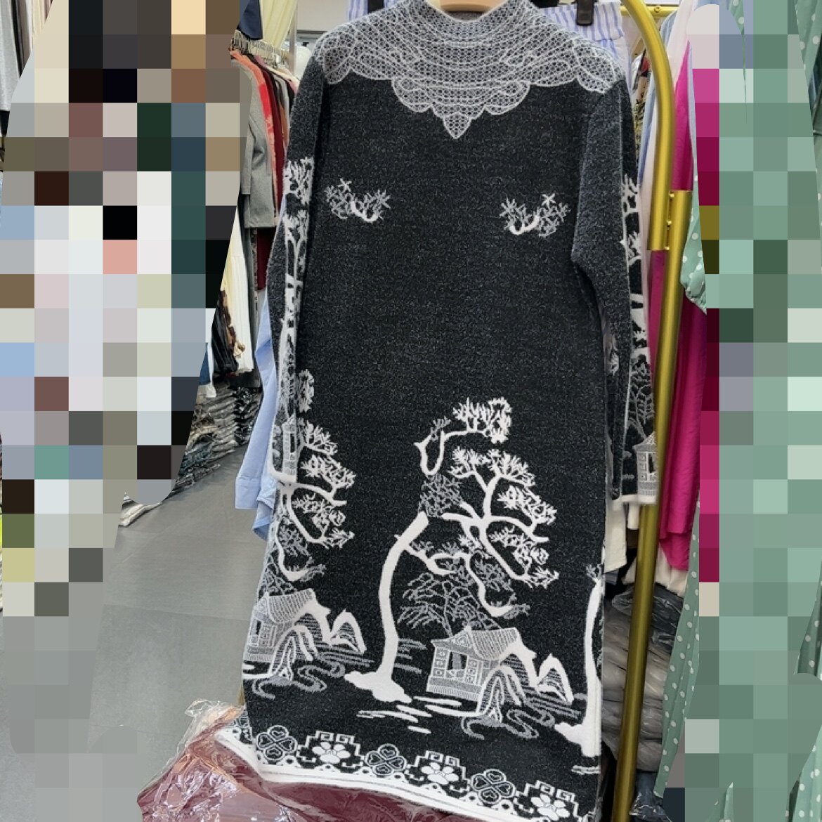 AEEOSA伊迩莎秋冬毛衣裙雪花女宽松长款过膝打底针织连衣裙