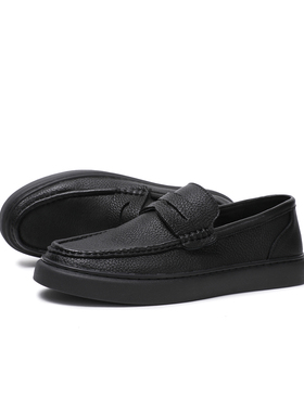 2025新款男士休闲套脚百搭真皮鹿皮男鞋商务正装驾车鞋一脚蹬单鞋