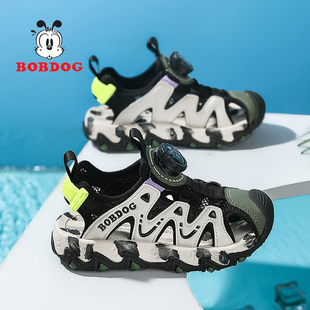 巴布豆男童凉鞋包头2025夏季新款镂空轻便软底旋转纽扣休闲小学生