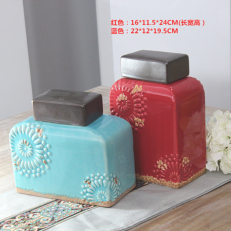 美式乡村地中海法式做旧陶瓷储物罐 家居装饰品 台面摆件 新品