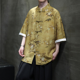 夏季风短袖衬衫唐装汉服中式复古大码印花衬衣男A118-C18P65，男装T恤，电商A118