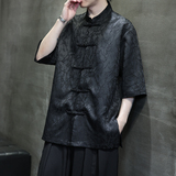夏季风男装中式复古唐装汉服提花大码短袖衬衫DS-A118-C09P70，男装衬衫，电商A118