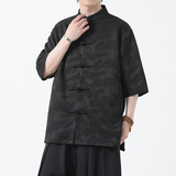 2025夏季风男装唐装短袖盘扣新中式提花衬衣A118-C07P70控98，男装T恤，电商A118