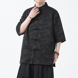 2025夏季风男装唐装短袖盘扣新中式提花衬衣A118-C07P70控98图片