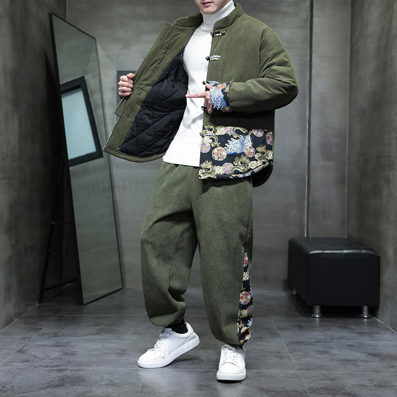 冬季风灯芯绒棉衣套装唐装中式拼接保暖棉袄男A118-TZ06P200，男装棉衣，电商A118