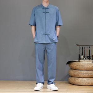 夏季风唐装天丝亚麻高端短袖轻奢套装男A118-TZ2502P165控228图片