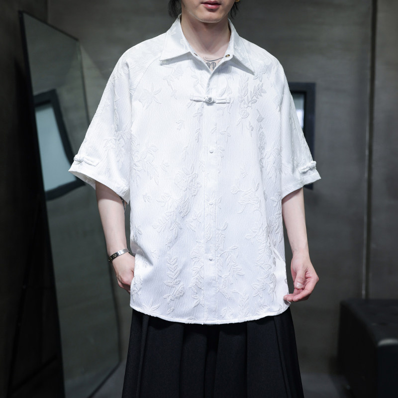 2025夏季风冰丝短袖衬衫提花唐装中式大码汉服男A118-C28P65,男装T恤,电商A118