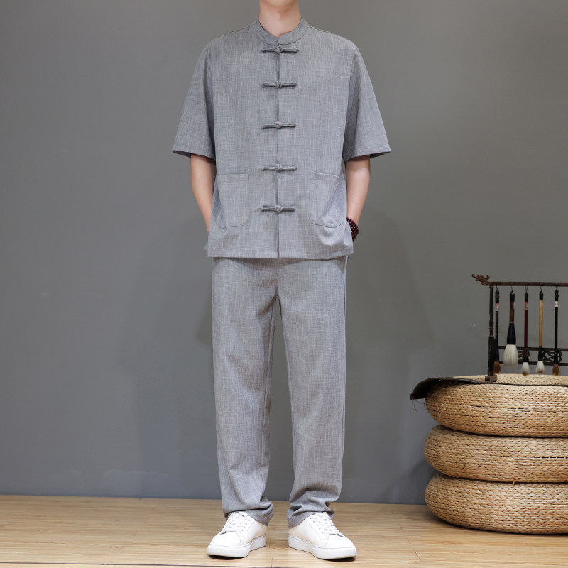 夏季风亚麻天丝高端唐装短袖套装茶服男A118-TZ2501P165控228图片