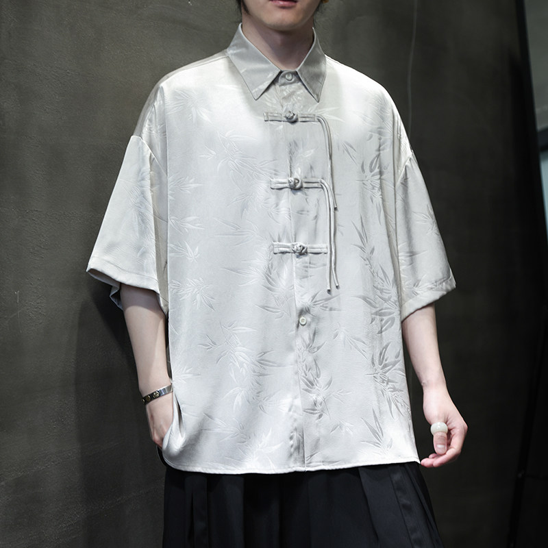 夏季风唐装复古短袖冰丝衬衫印花大码衬衣汉服男A118-C12P65,男装衬衫,电商A118