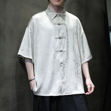 夏季风唐装短袖盘扣衬衫印花大码衬衣汉服男A118-C12P65控88，男装衬衫，电商A118