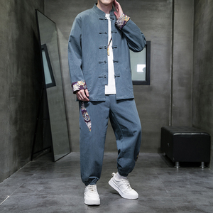 秋季风男装棉麻套装新中式唐装印花外套两件套A118-TZ205P105图片