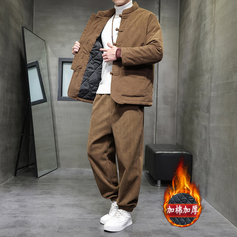 冬季风棉衣套装中式复古灯芯绒唐装加厚外套两件套TZ010-P200图片