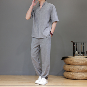 夏季风亚麻天丝高端唐装短袖套装茶服男A118-TZ2503P165控228图片