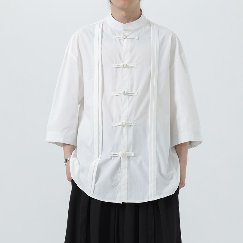 夏季风男装新中式冰丝盘扣唐装大码短袖衬衫A118-C10P70控98图片