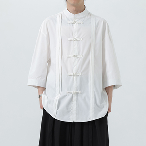 夏季风男装新中式冰丝盘扣唐装大码短袖衬衫A118-C10P70控98图片