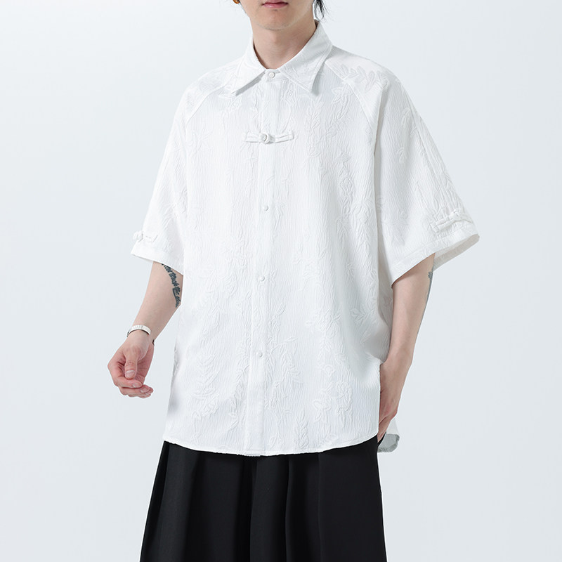 夏季风男装冰丝短袖新中式唐装提花汉服衬衫A118-C28P65控88,男装T恤,电商A118