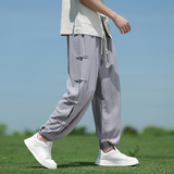 春夏风亚麻休闲裤新中式棉麻大码盘扣束脚裤男A118-K301P75，男装休闲裤，电商A118