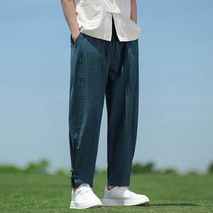 春夏风男装新中式棉麻束脚复古宽松大码休闲裤A118-K112P60图片