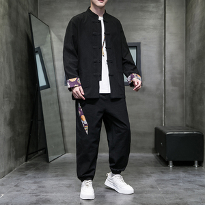 秋季风男装棉麻套装新中式唐装印花外套两件套A118-TZ205P105图片