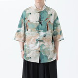 夏季风男装新中式短袖冰丝印花半袖衬衫汉服A118-C22P65控88，男装T恤，电商A118