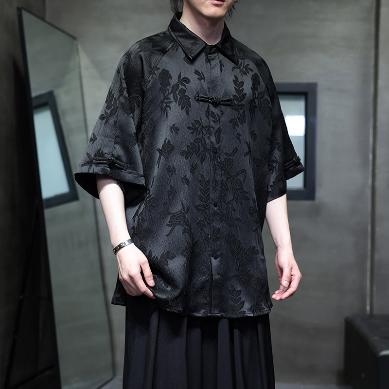 夏季风男装唐装汉服冰丝短袖中式大码提花衬衫A118-C28P65,男装T恤,电商A118
