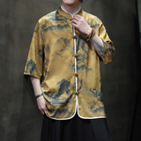 2025夏季风冰丝唐装盘扣中式印花半袖衬衣男A118-C05P65控88，男装T恤，电商A118