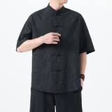 夏季风男装豹纹短袖衬衫唐装复古大码衬衣A118-C033P70控99，男装T恤，电商A118