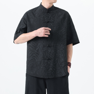 夏季风男装豹纹短袖衬衫唐装复古大码衬衣A118-C033P70控99图片