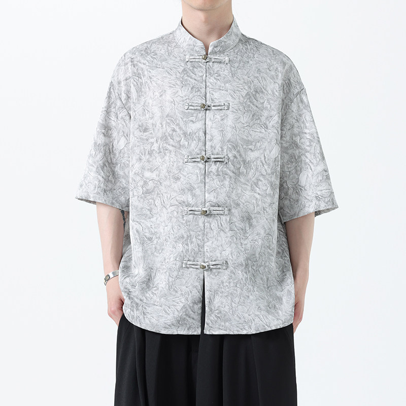 夏季风男装冰丝短袖衬衫新中式印花改良汉服A118-C21P65控88图片