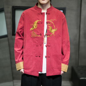 春季风男装衬衫新中式唐装大码宽松刺绣复古衬衫A118-SY61P75,男装衬衫,电商A118