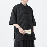 夏季风男装刺绣唐装盘扣大码短袖汉服衬衫A118-C09P70控98，男装衬衫，电商A118