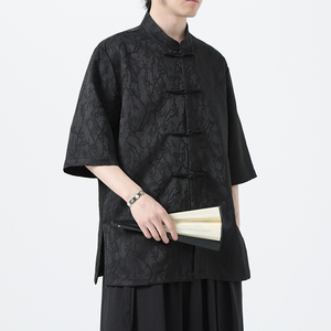 夏季风男装刺绣唐装盘扣大码短袖汉服衬衫A118-C09P70控98图片