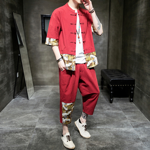 夏季风唐装汉服大码中式复古短袖套装两件套男A118-TZ206P100图片