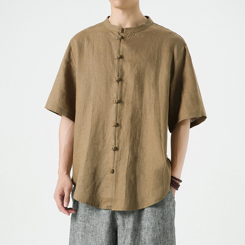 纯亚麻夏季风男装唐装短袖衬衫大码中式衬衣A118-C805P85,男装衬衫,电商A118