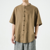 纯亚麻夏季风男装唐装短袖衬衫大码中式衬衣A118-C805P85，男装衬衫，电商A118