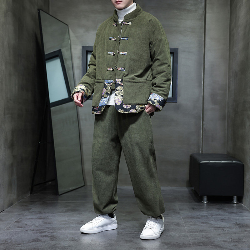 冬季风棉衣套装中式唐装印花保暖棉袄休闲裤男A118-TZ09P205，男装休闲裤，电商A118
