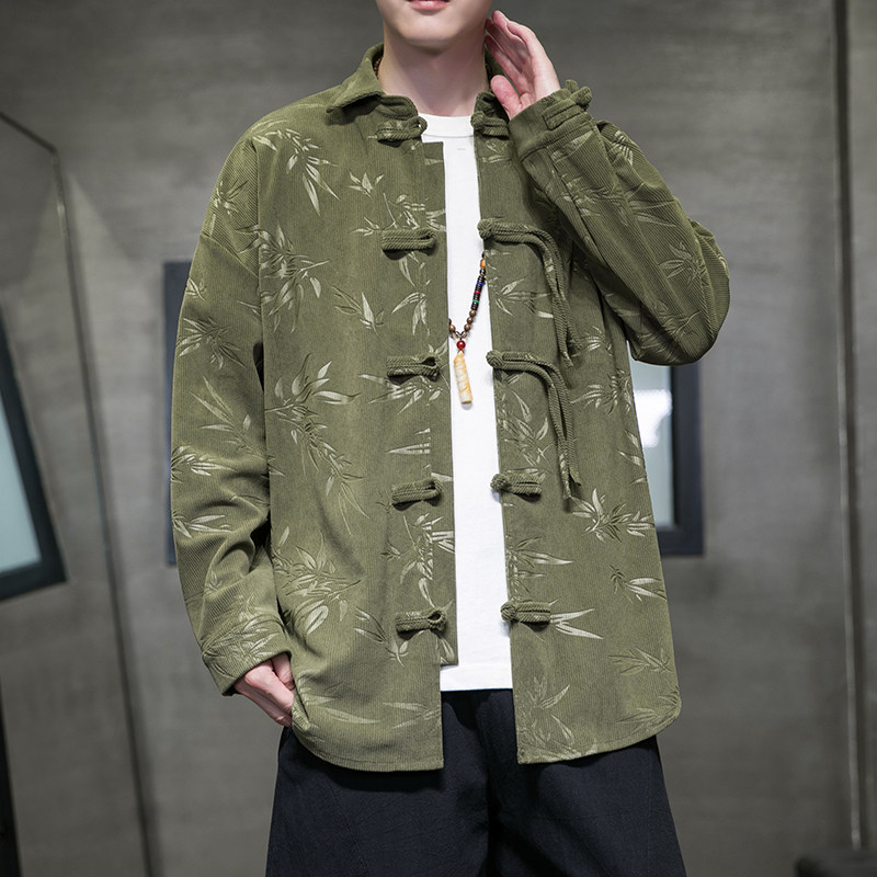 秋冬风衬衫灯芯绒压印新中式唐装汉服复古外套男A118-C828P70,男装衬衫,电商A118