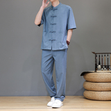 夏季风唐装高端轻奢天丝亚麻短袖套装男A118-TZ2501P165控228，男装休闲套装，电商A118