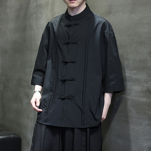 夏季风男装唐装汉服中式复古大码冰丝短袖衬衫A118-C10P70,夏季背带长裙搭配大学生图片