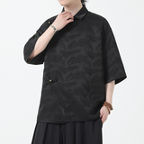 夏季风衬衫汉服五分袖斜襟铜扣中式上衣男装A118-C08P65控88，男装T恤，电商A118