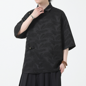 夏季风衬衫汉服五分袖斜襟铜扣中式上衣男装A118-C08P65控88图片