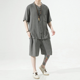夏季亚麻套装风棉麻T恤大码五分裤男A118-TZ201-P110-控168，男装牛仔裤，电商A118